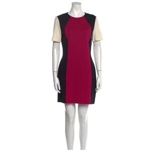 St John 8 Dress Color Block Pencil Sheath Black Ivory Dark Pink Stretch